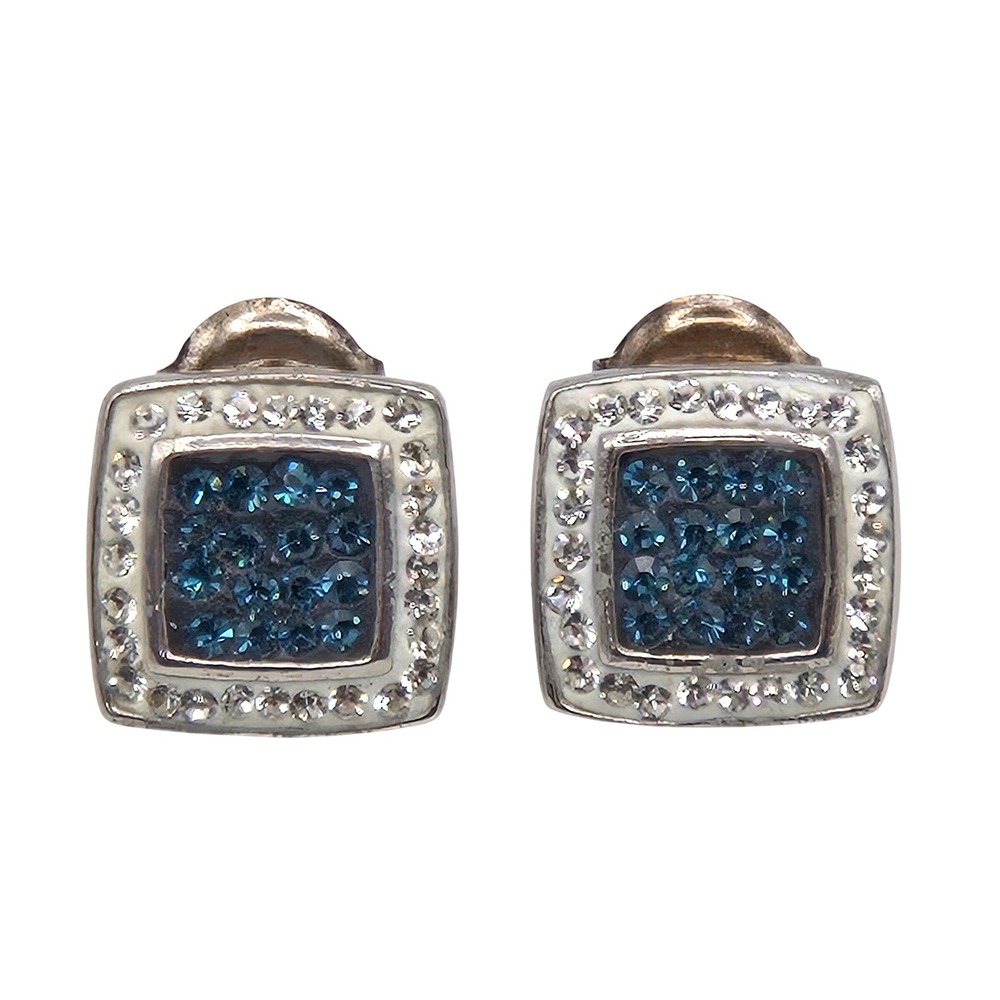 Kohl's Fine Silver Plated Blue and Clear Crystal Square Halo Stud Earrings